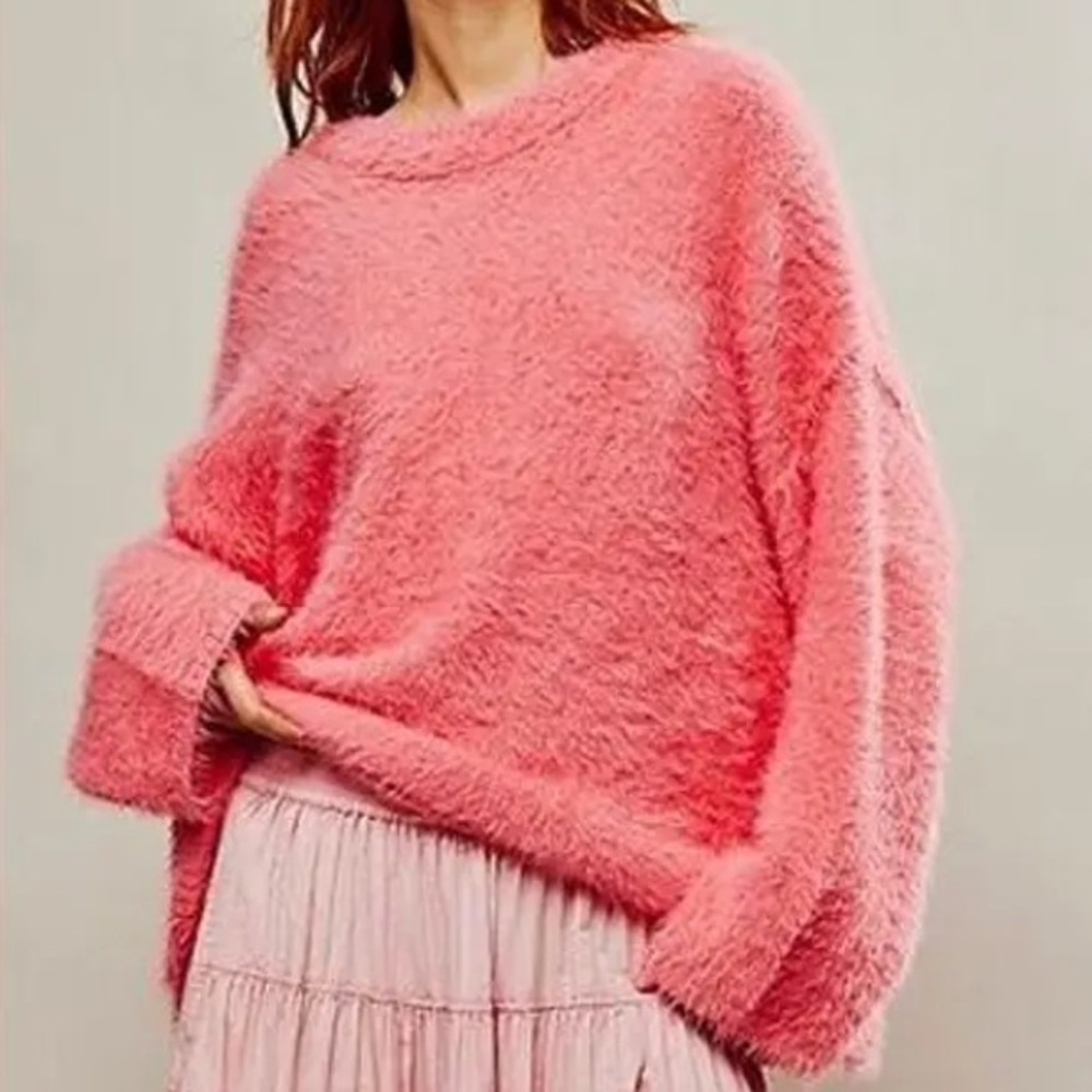 Free People Harrison Bunny Crew Color:Pink Size:Small oversized NWT